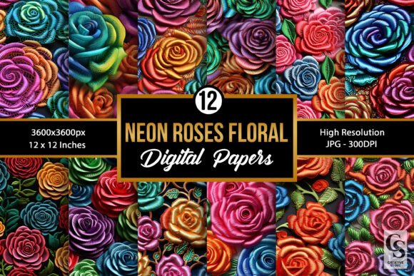 Review: Neon 3d Floral Embroidery Digital Papers