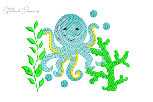 Reviewing the Octopus Among Seaweed Embroidery Design